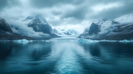 Fototapeta premium Arctic Ice, Glacier, Mountains, and Foggy Ocean