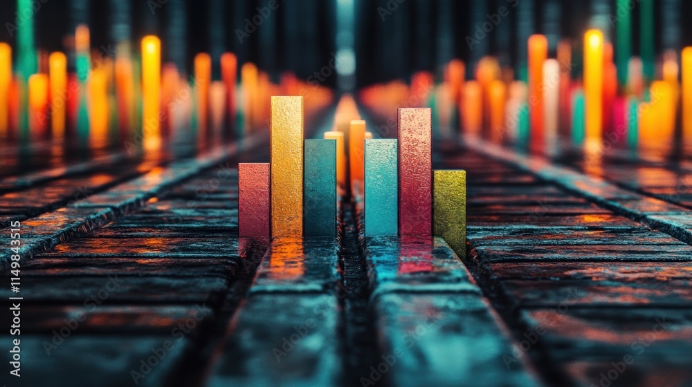 Poster abstract colorful bar graph on brick surface blur background