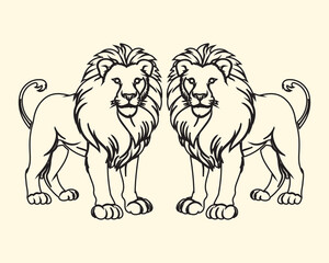 lion kids simple coloring book page black and white thick line art, lion, cute
