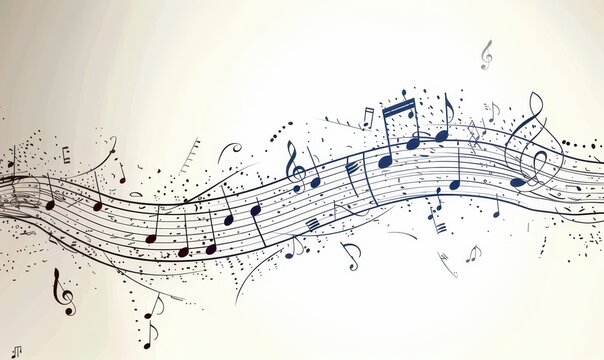 Embrace the rhythm with continuous line sketch of musical notes flowing on a light background