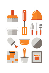  Modern Plastering Tools Icon Set