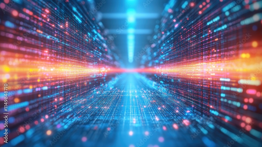 Poster Digital Data Stream Tunnel Blur Background