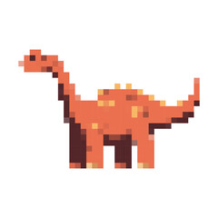 Obraz premium Pixelated diplodocus vector cartoon dinosaur illustration isolated on background.