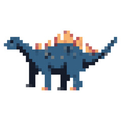 Pixelated stegosaurus vector cartoon dinosaur illustration isolated on background.