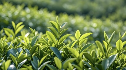 Green tea tree leaves field young tender bud herbal Green tea tree in camellia sinensis organic farm