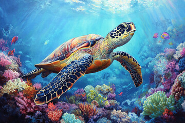 Fototapeta premium turtle swimming in the sea