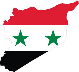 Syrian flag map. Syria country silhouette with flag on background, isolated on white. vector flag of syria country