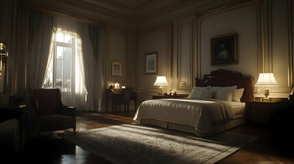 Sunlit Luxury Bedroom 3D Illustration