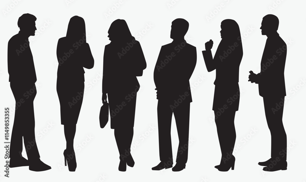 Wall mural business team silhouette. Working group of business standing together on isolated white background. 