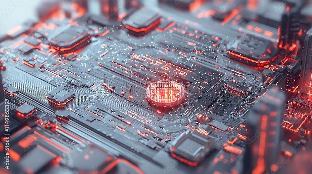 Poster illuminated circuit board shows advanced technology