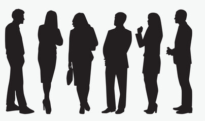 business team silhouette. Working group of business standing together on isolated white background. 