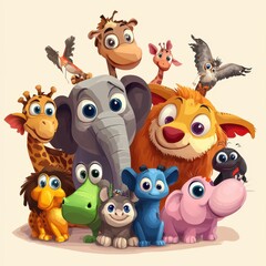 Naklejka premium A Group Of Adorable Cartoon Animals Together