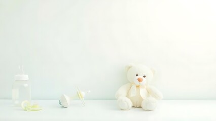 Cream Teddy Bear Baby Items Soft Minimalist Scene