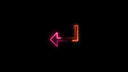 Direction arrow left neon light glowing sign icon colorful 4k illustration. Black background 4k illustration.