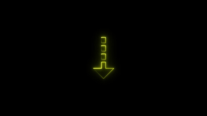 Direction arrow down neon light glowing sign icon colorful 4k illustration. Black background 4k illustration.