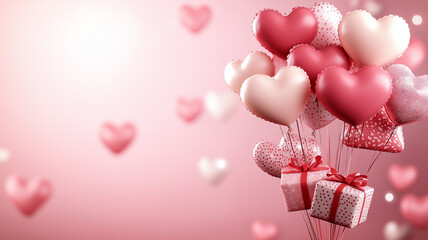 Heart Mothers Day and Valentine Celebration with Pink Ballon and Gifts