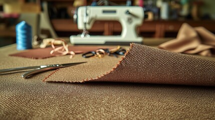 Crafting creativity with fabric and tools in a sewing workspace setting