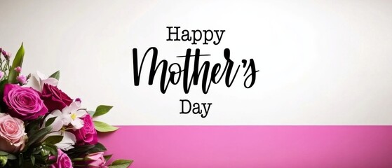 Happy Mothers Day Floral Greeting Card with Pink Roses and Lilies