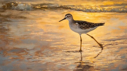 Obraz premium Sandpiper at Golden Hour