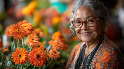 A retiree surrounded by flowers and heartfelt notes during a garden farewell celebration