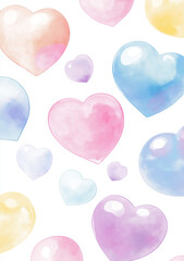 Watercolor Heart Pattern Illustration Handmade in Pastel Color