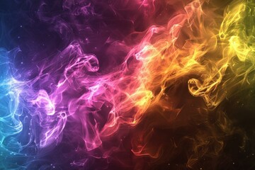 Fototapeta premium Colorful and vibrant smoke is swirling and flowing on a black background