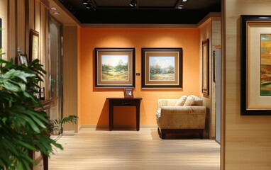 Stylish photo frames with warm wooden textures in a bright interior