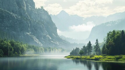 Naklejka premium Mountains and water as the background image