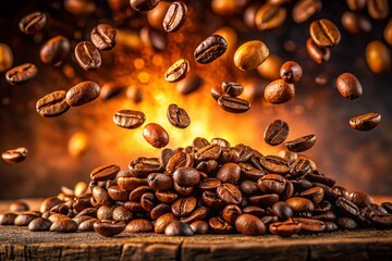Obraz premium Vibrant Coffee Beans Exploding in Motion: Energetic Food Photography