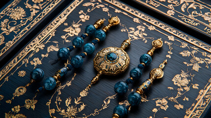 Elegant Blue and Gold Jewelry on Ornate Box