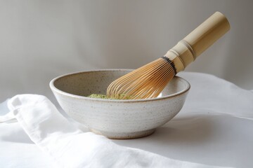 Matcha Tea Preparation with Traditional Whisk