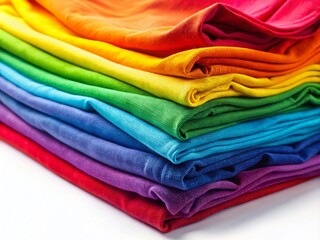 Vibrant Colorful T-Shirt Macro Photography - Isolated White Background Stock Photo