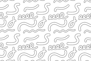 Black and white seamless pattern featuring wavy lines, curls, and loops. Ideal for coloring pages, backgrounds, and textures.