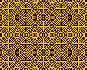 Ornate geometric pattern in warm gold and brown tones.