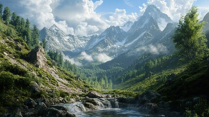 Mountains and water as the background image