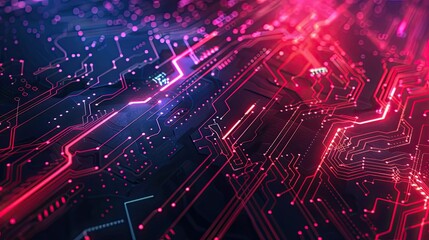 Obraz premium Abstract digital circuit design with vibrant colors and intricate patterns.