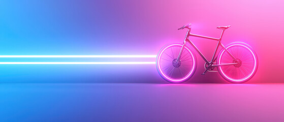 Fototapeta premium close up of futuristic bicycle with glowing neon lights, showcasing vibrant colors and sleek design