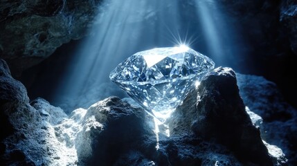 Brilliant Diamond Sparkling in Mystical Cave with Soft Light Rays
