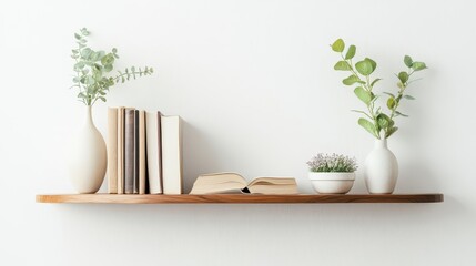 Minimalist Shelf with Books and Greenery Decor