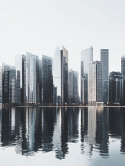 Fototapeta premium Cityscape reflection in calm water.