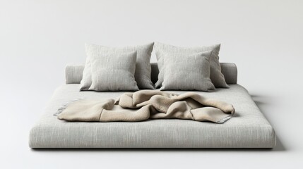 Cozy Modern Bed with Cushions and Soft Throw Blanket