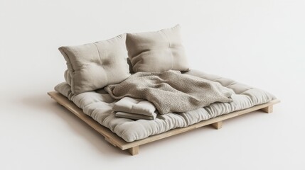 Cozy Minimalist Bed with Soft Pillows and Blanket