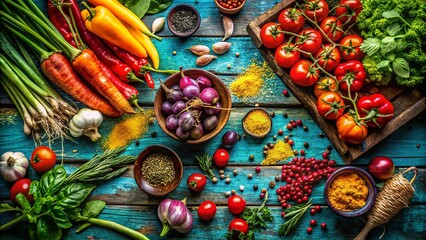 Vibrant Fresh Vegetables & Spices on Rustic Wooden Table - Urban Exploration Photography