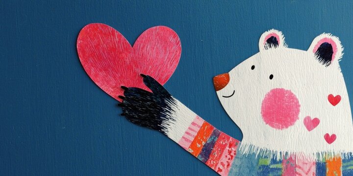 Playful heart-holding bear a colorful whimsical concept