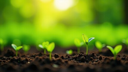 A vibrant sunrise illuminates young seedlings emerging from rich soil, symbolizing growth, renewal, and the promise of a flourishing future.