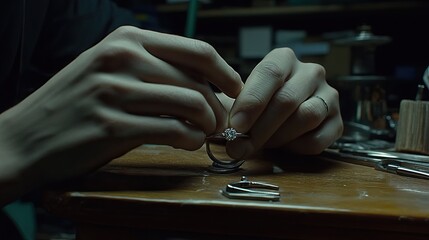 Craftsmanship in Jewelry Making with Hands Working on Ring