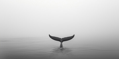 the whale's tail appeared on the surface of the sea