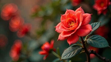 Chinese New Year. Copy space, background with sakura flowers on red background, holiday card 2025