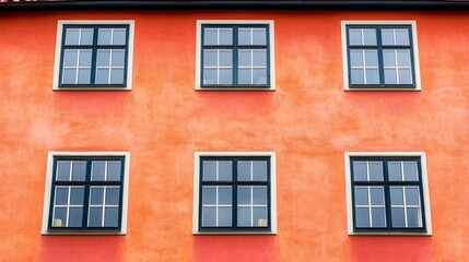 Obraz premium Six Black Framed Windows on Orange Wall Building Exterior