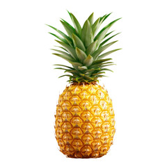 Fototapeta premium A vibrant, ripe pineapple with a textured golden-yellow exterior and lush green leaves atop.